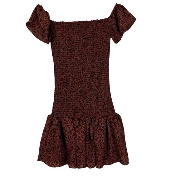 Fashion Nova Dress Womens XS Brown Leopard Print Smocked Ruffle Cottagecore - Picture 4 of 6